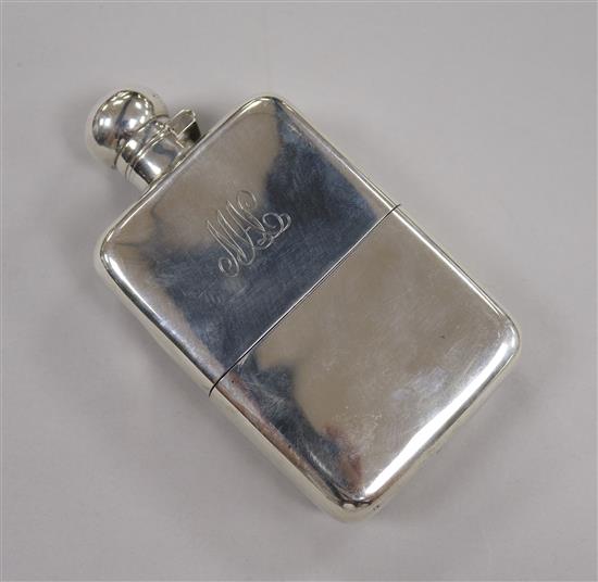A George V silver hip flask, George Unite, Birmingham, 1915, 13.5cm.